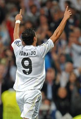 Real Madrid 3-0 Marseille, UEFA Champions League: Cristiano Ronaldo walks towards the thousands of Real Madrid home fans after scoring against Marseille.