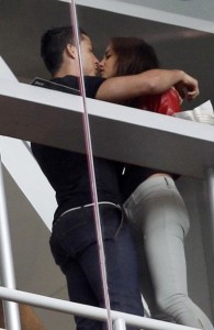 Real Madrid's Cristiano Ronaldo embraces his girlfriend Irina Shayk before their Spanish first division soccer match against Real Zaragozah at Santiago Bernabeu stadium in Madrid