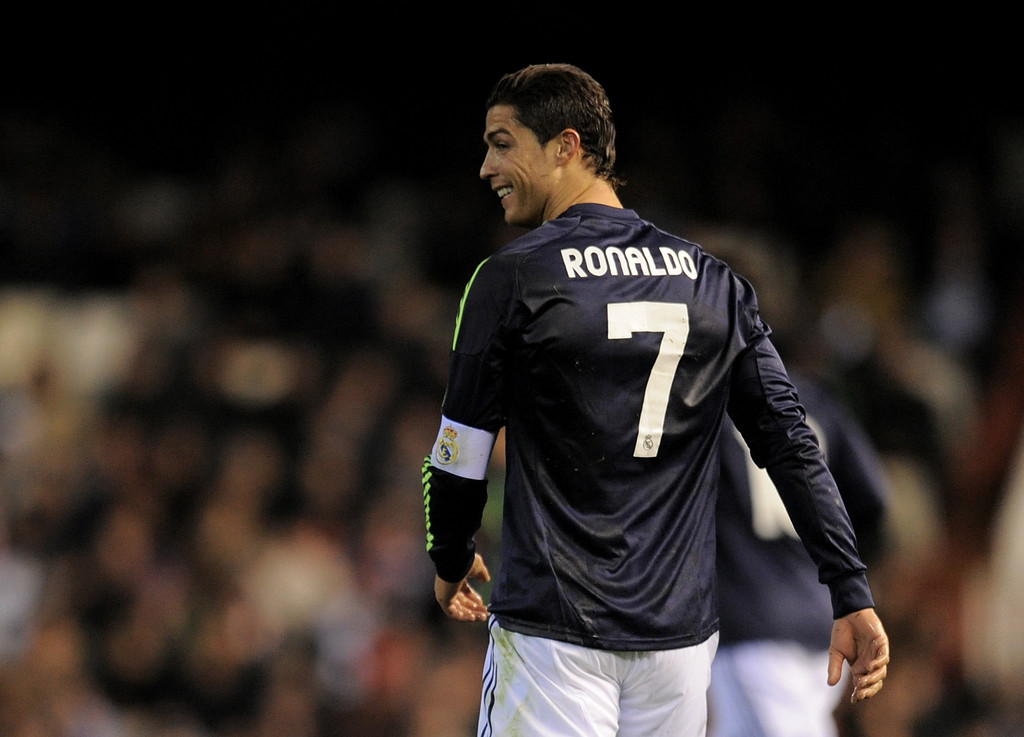 Cristiano Ronaldo of Real Madrid CF looks on during the Copa del Rey Quarter Final, 2nd leg match between Valencia CF and Real Madrid CF at estadio Mestalla on January 23, 2013 in Valencia, Spain.