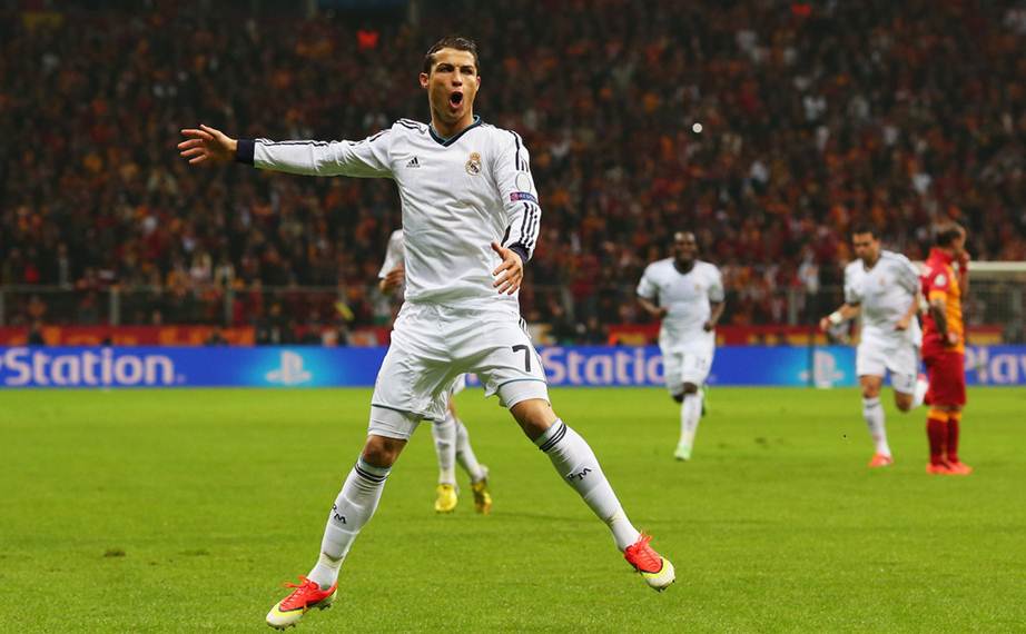 Cristiano Ronaldo of Real Madrid celebrates scoring the opening goal during the UEFA Champions League quarter-final second leg match between Galatasaray and Real Madrid at Turk Telekom Arena on April 9, 2013 in Istanbul, Turkey.